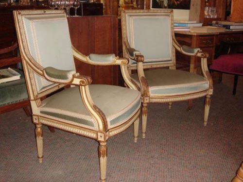 Pair Fautieul Louis XVI painted and gilt