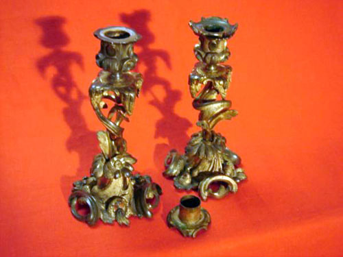 Chippendale gilt bronze candlesticks