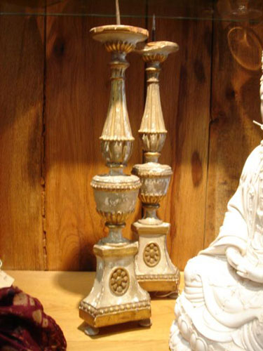 Beautifully carved pair candle prickets