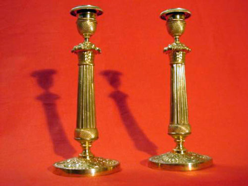 Ormolu gilt bronze Empire candlesticks