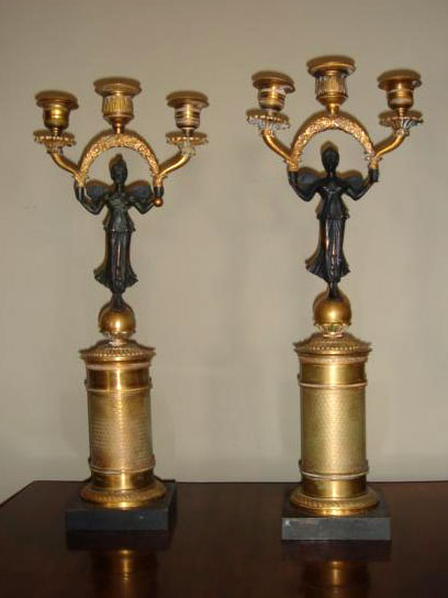 Pair Empire Bronze candelabra 3 light 