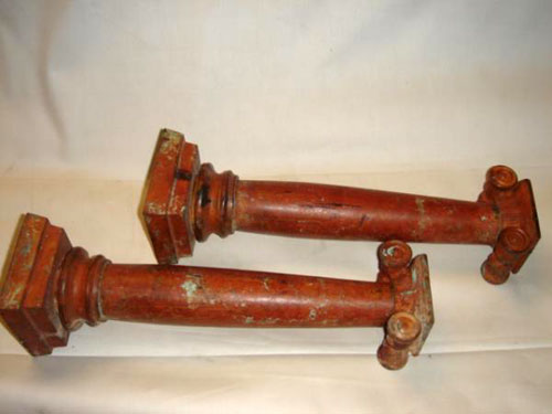 Pair bronze column candlesticks painted