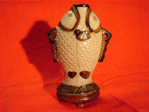 Glazed Chinese double fish vase bottle