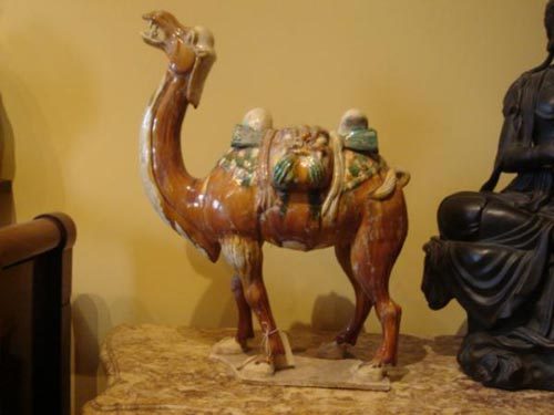 Large three colour glazed camel