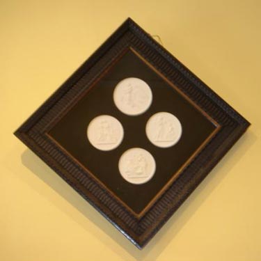 Framed set 4 Biedermeier Bisque plaques
