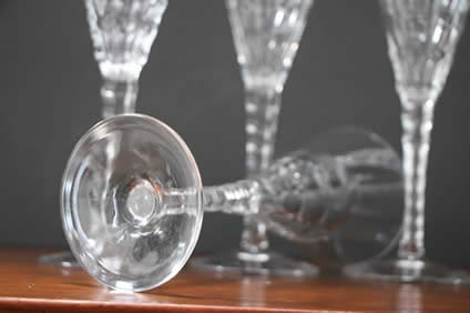 6 Pineapple Cut Crystal Wine Glasses Goblets with Fancy Stems